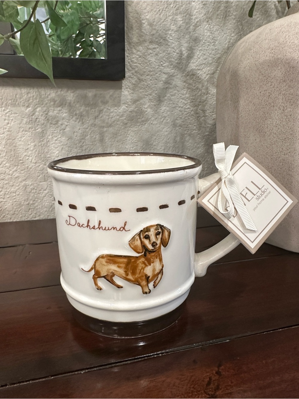 dwell White and Brown Dachshund Ceramic Mug